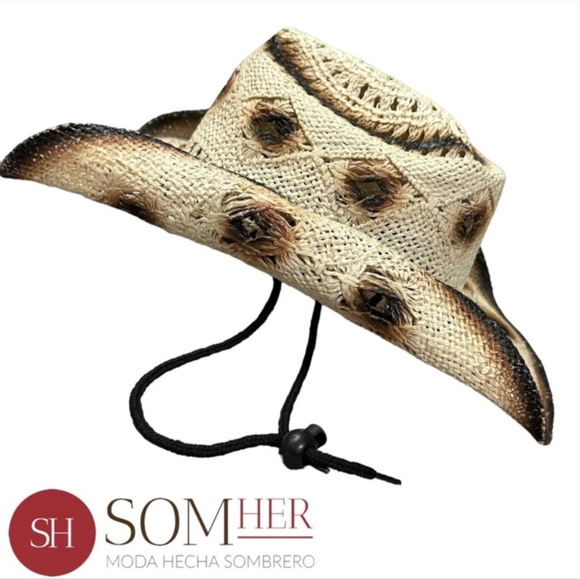 Vintage SOM-HER Somher Boho Western Cowgirl Cowboy Straw Hat Brown Tan Neutral - Picture 1 of 1